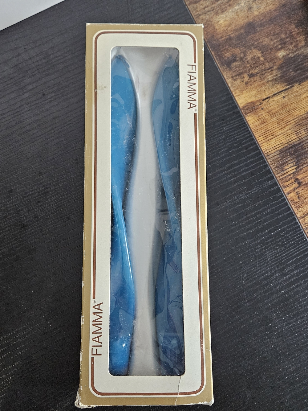 Vintage Fiamma Teal Blue  Tapered Candles- Pair In Box From Italy